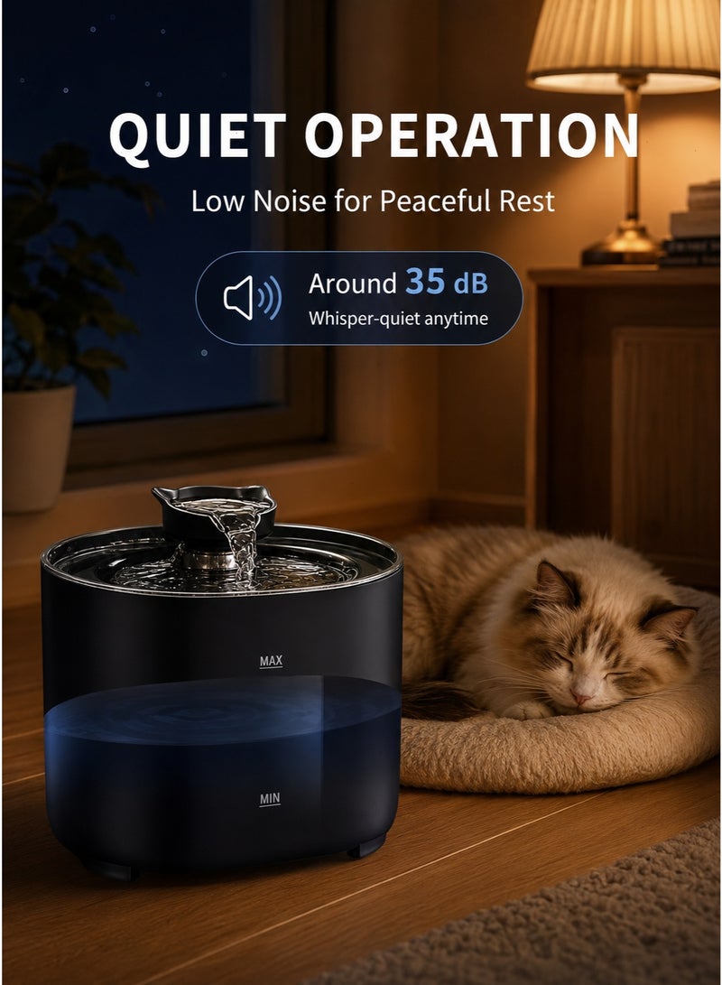 Black Automatic Cat Water Fountain, Stainless Steel Dispenser with Water Filter, Ultra Quiet Operation, Circulating Fresh Water Bowl for Healthy Drinking, Ideal for Household Pets - Image 5