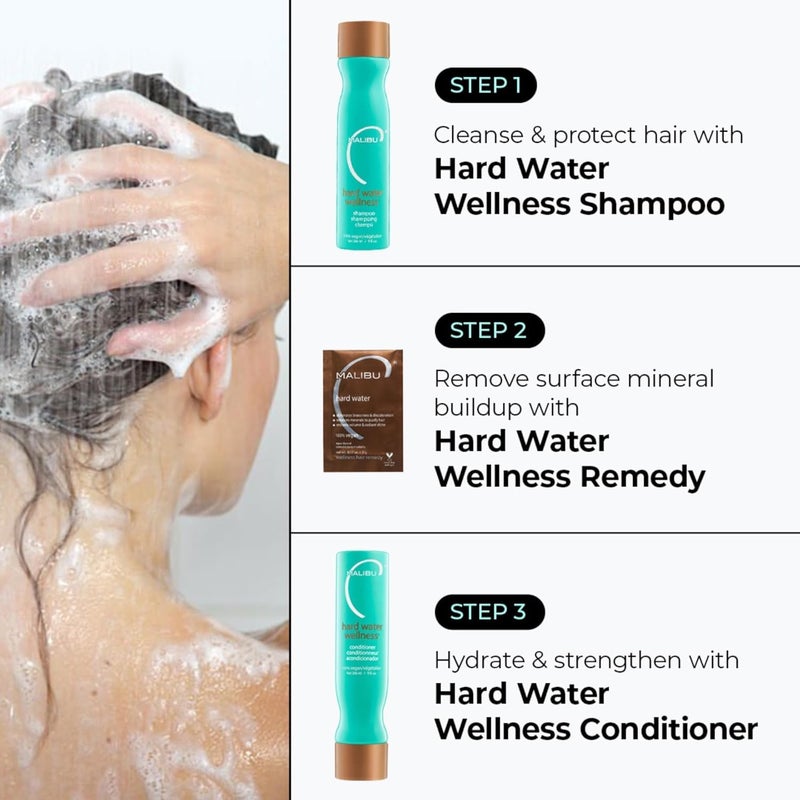 Malibu C شامبو Malibu C Hard Water Wellness - شامبو مرطب خالٍ من الكبريتات لحيوية الشعر - يحمي الشعر من عناصر المياه العسيرة + يزيل التراكمات - Image 5