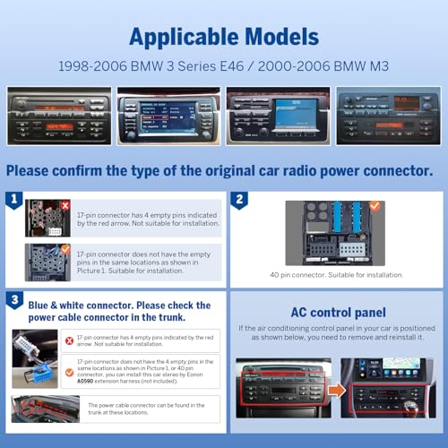 Eonon Car Stereo for BMW 3 Series 325i 330i M3 (E46) 1998-2006, Android 14 Wireless CarPlay Stereo, 9 Inch Touchscreen Android Auto Radio, Bluetooth/SWC/GPS, 3+32G - E46X7 - Image 2