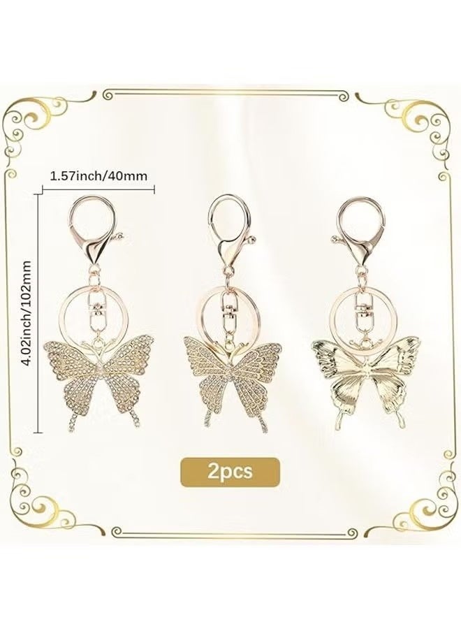 3Pcs Butterfly Bag Charms Butterfly Rhinestone Keychain Alloy Key Ring Sparkly Gold Butterflies Insect Animal Keychains Charms for Handbags Keychains Backpack Purse Decorations Women - Image 2