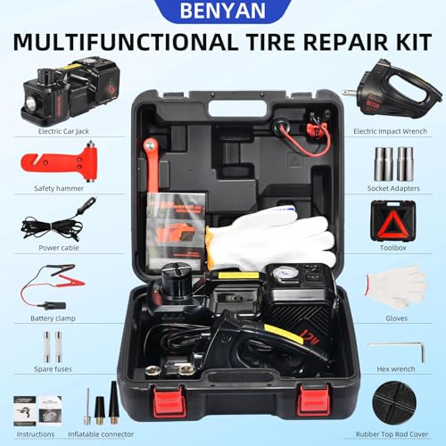 BENYAN Electric Car Jack kit 5 Ton 12V Electric Floor Jack Lift for Vehicle, Electric Hydraulic Jack Auto Repair Tool Set with Built-in Inflator and Impact Wrench for SUV Sedan Truck Tire Change - Image 2