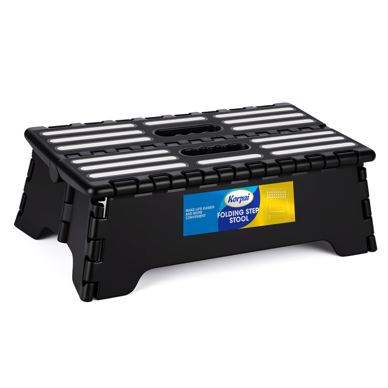 Korpai 5" Folding Step Stool for Adults and Kids 15-Inch Extra Wide Stool Holds Up to 300 lbs,Non-Slip Folding Stools with Handle,Compact Plastic Foldable Step Stool for Bathroom,Kitchen,ect, Black - Image 1