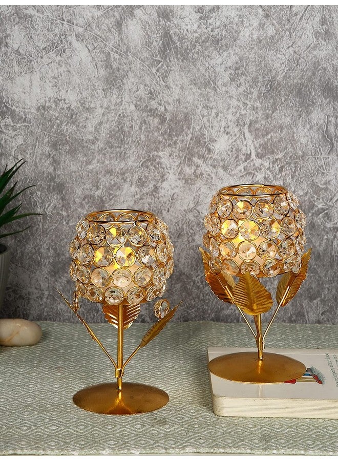 Collectible India Gold Plated Crystal Candle Holder Tea Light Stand Votive- Decorative Tealight Holders for Home Office Living Room Indoor Garden Dining Centerpiece Decoration (1 Box) - Image 3