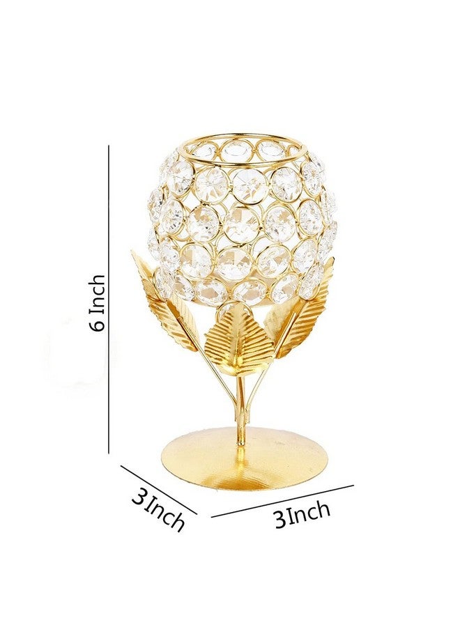 Collectible India Gold Plated Crystal Candle Holder Tea Light Stand Votive- Decorative Tealight Holders for Home Office Living Room Indoor Garden Dining Centerpiece Decoration (1 Box) - Image 2