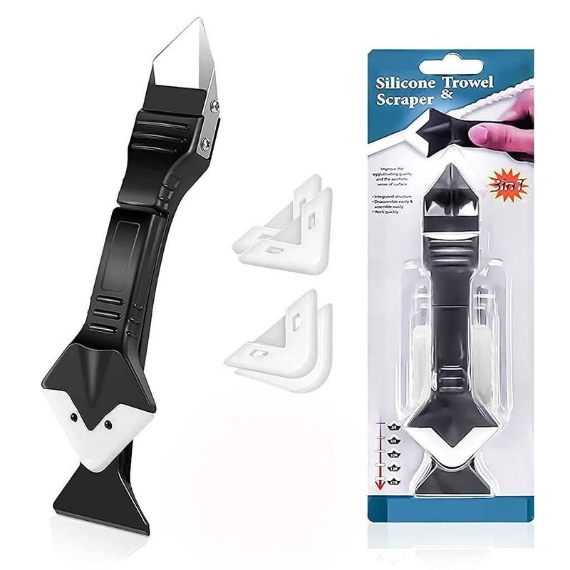 DRAWBRIDGE 3 in 1 Silicone Caulking Tool Kit, Stainless Steel Scraper Tool, Sealant Finishing Reuse and Replaceable 5 Pads, Caulk Remover Ideal for Kitchen - Image 1