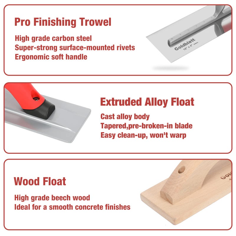 Goldblatt 8 Pieces Masonry Hand Tool Set Includes Finishing Trowel, Gauging Trowel, Groover, Edger, Extruded Alloy Float, Wood Float and Wire Twister, Organized in Tool Bag - Image 5