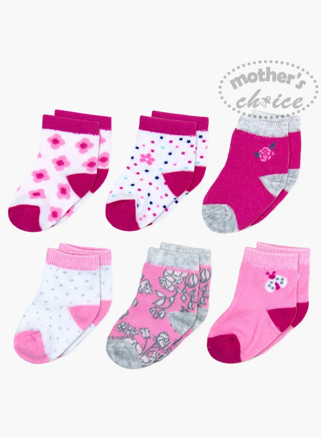 Mothers Choice Pack of 6 - Straight Head Cotton Rich Ankle Socks, 0-6 Months