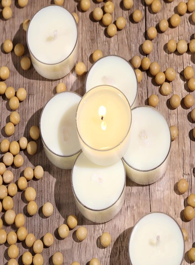 Simeitol 100 Pcs Soy Wax Tealight Candles (6 Hour Burn Time) White Unscented Votive Candles, Smokeless & Extended Burn Time Clear Cup Tea Lights for Weddings, Home, Emergencies - Image 4