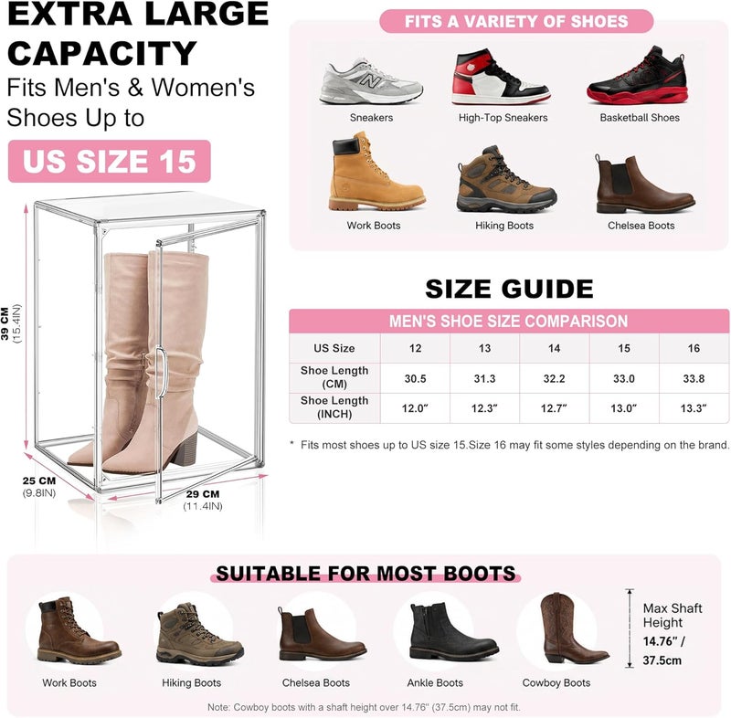 DAYOOH Clear Tall Boot Storage Box, Organizer for Ankle Boots and Booties | Fits Men/Women Shoes Size 15.Designed for ankle boots,short fashion boots.Clear stackable storage with dustproof protection. - Image 2