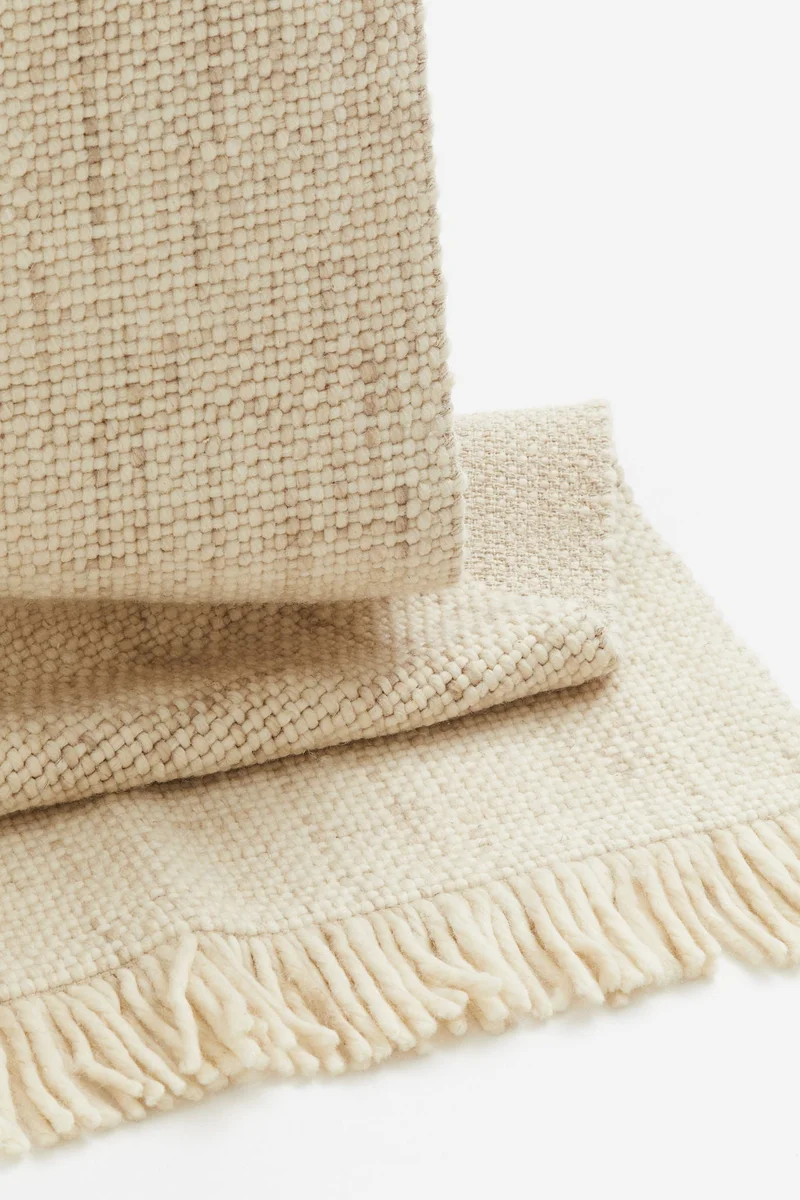 اتش اند ام Fringed Wool-Blend Rug