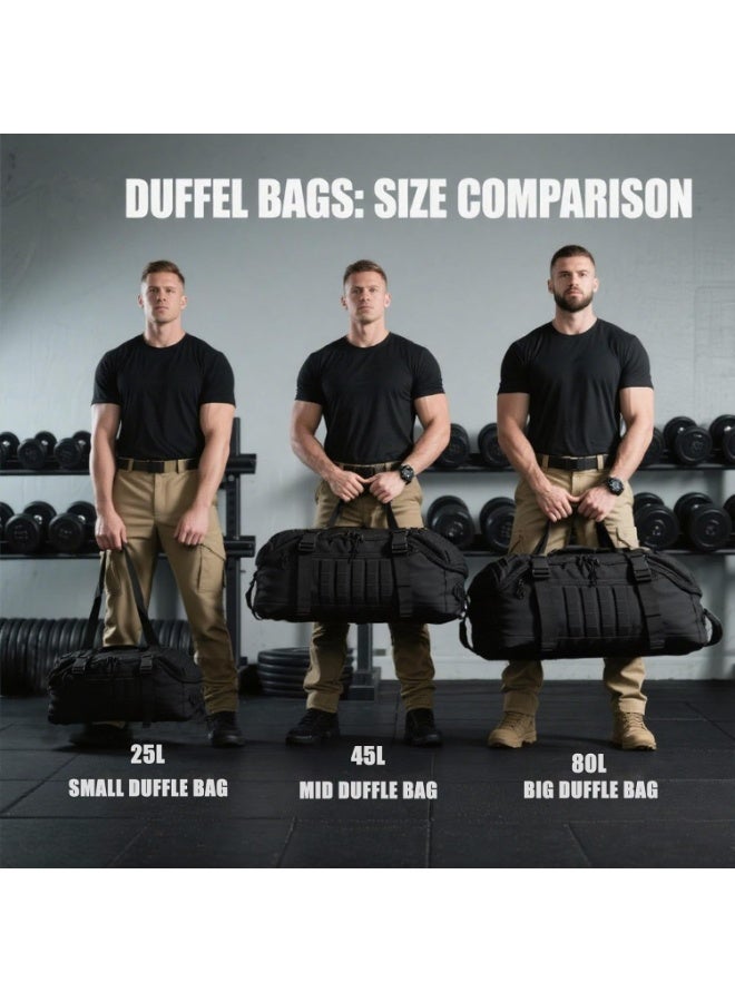 80L Large Tactical Duffle Bag For Men, Travel Weekender And Gym Bag For Overnight Trips, Sports, Training And Outdoor Use, Black - Image 3