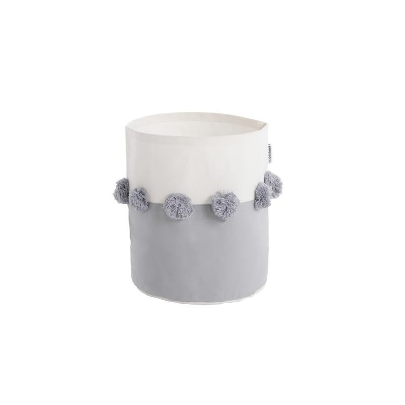 toddlekind Organic Cotton Nursery Storage Bins with Pom Pom Accents Small 9 x 10 Ideal for Baby Registry Stylish and Versatile Fabric Baskets for Toys Diapers and More Stone Gray - Image 1