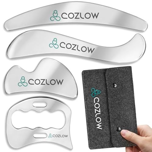 COZLOW 4-in-1 Muscle Scraper Tool Set - Skin Scraping Massage Tools for IASTM Therapy - Deep Tissue Gua Sha for Soft Tissue Mobilization, Fascia & Myofascial Release - Stainless Steel Metal Blades - Image 1