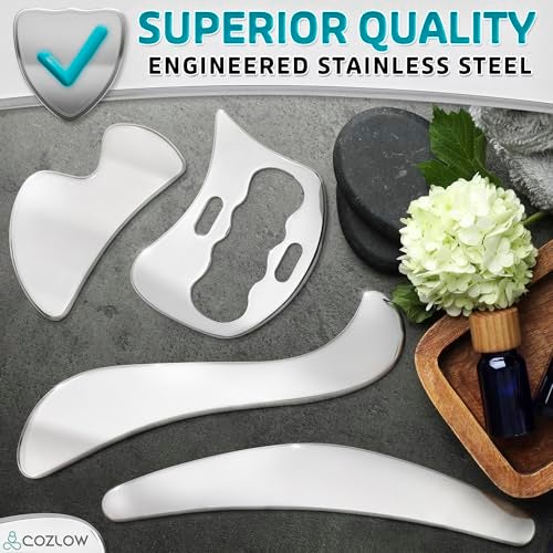 COZLOW 4-in-1 Muscle Scraper Tool Set - Skin Scraping Massage Tools for IASTM Therapy - Deep Tissue Gua Sha for Soft Tissue Mobilization, Fascia & Myofascial Release - Stainless Steel Metal Blades - Image 5