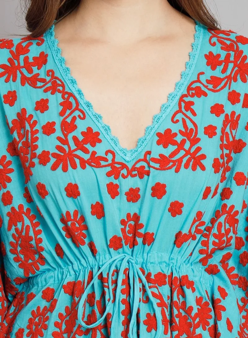 Alaya Hand Embroidered Cotton Chikan Kaftan-AL2558