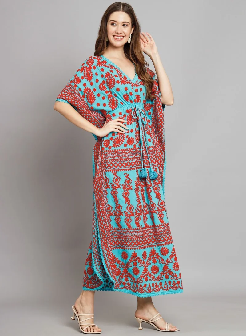 Alaya Hand Embroidered Cotton Chikan Kaftan-AL2558