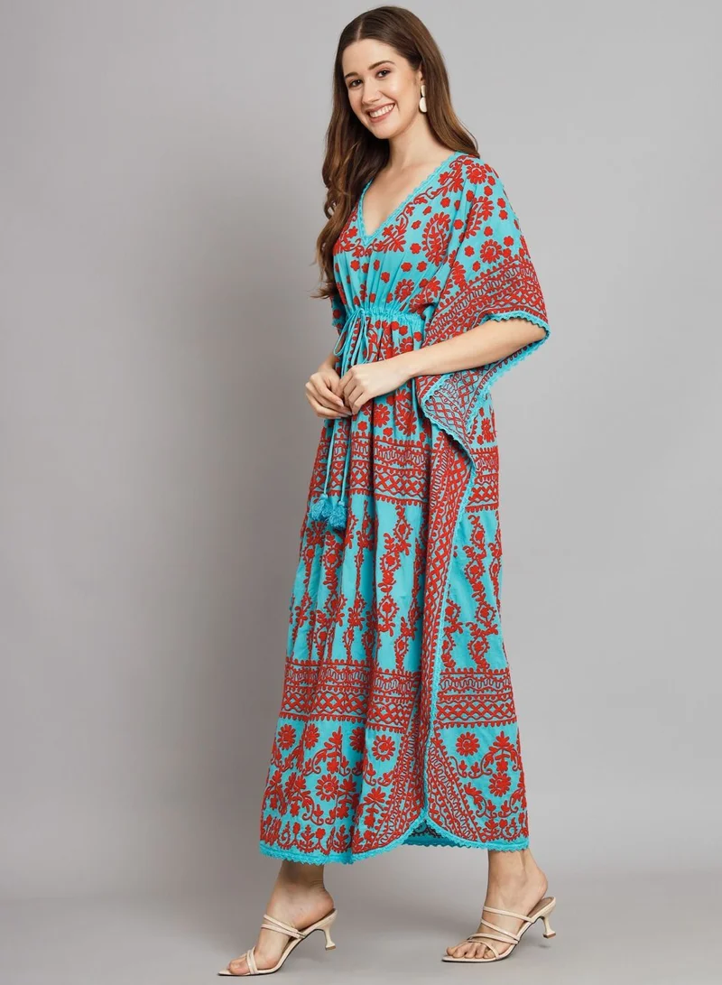 Alaya Hand Embroidered Cotton Chikan Kaftan-AL2558