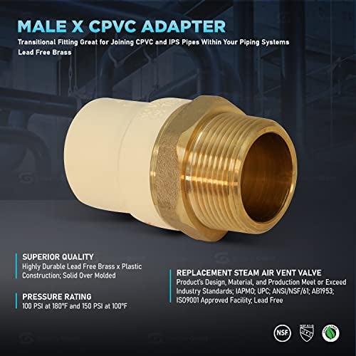 SUPPLYGIANT Supply Giant CSDQN336 Male x CPVC Adapter Transition Pipe Fitting Durable Over Molded One-Piece Design 1-1/4 in. lead-free Brass - Image 4