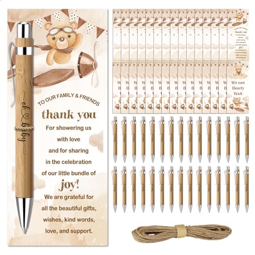 Toerifer Baby Shower Favors for 30 Guests Baby Shower Set Gift Included 30 Pcs Bamboo Pens 30 Pcs Greeting Cards Gender Reveal Souvenirs Prizes Brown Bear We Can Bearly Wait Decor - Image 1