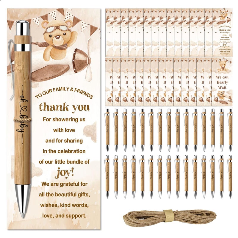 Toerifer Baby Shower Favors for 30 Guests Baby Shower Set Gift Included 30 Pcs Bamboo Pens 30 Pcs Greeting Cards Gender Reveal Souvenirs Prizes Brown Bear We Can Bearly Wait Decor - Image 2