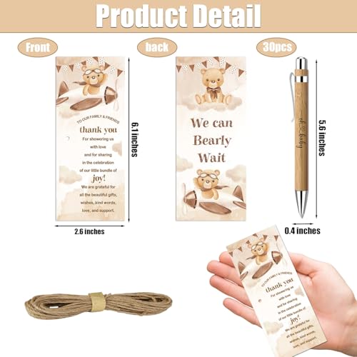 Toerifer Baby Shower Favors for 30 Guests Baby Shower Set Gift Included 30 Pcs Bamboo Pens 30 Pcs Greeting Cards Gender Reveal Souvenirs Prizes Brown Bear We Can Bearly Wait Decor - Image 3