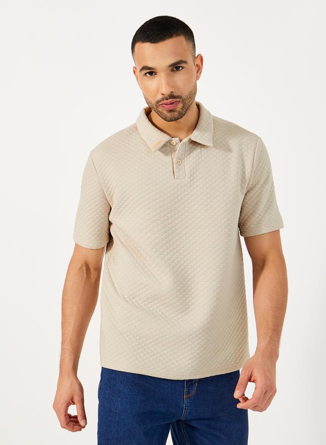 Styli Diagonal Quilted Textured Half Placket Relaxed Polo - Image 1