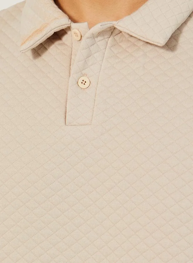 Styli Diagonal Quilted Textured Half Placket Relaxed Polo