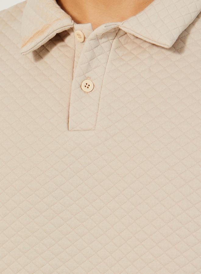 Styli Diagonal Quilted Textured Half Placket Relaxed Polo - Image 3