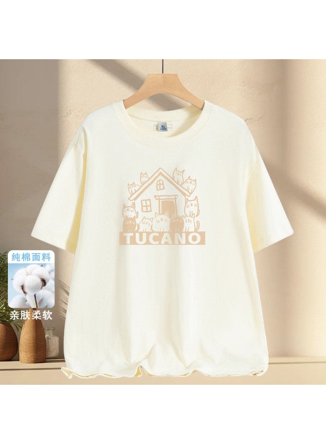 Tucano summer Round Neck Short Sleeve T-shirt - Comfortable Casual Breathable Couple's Cat Print Top - Image 2