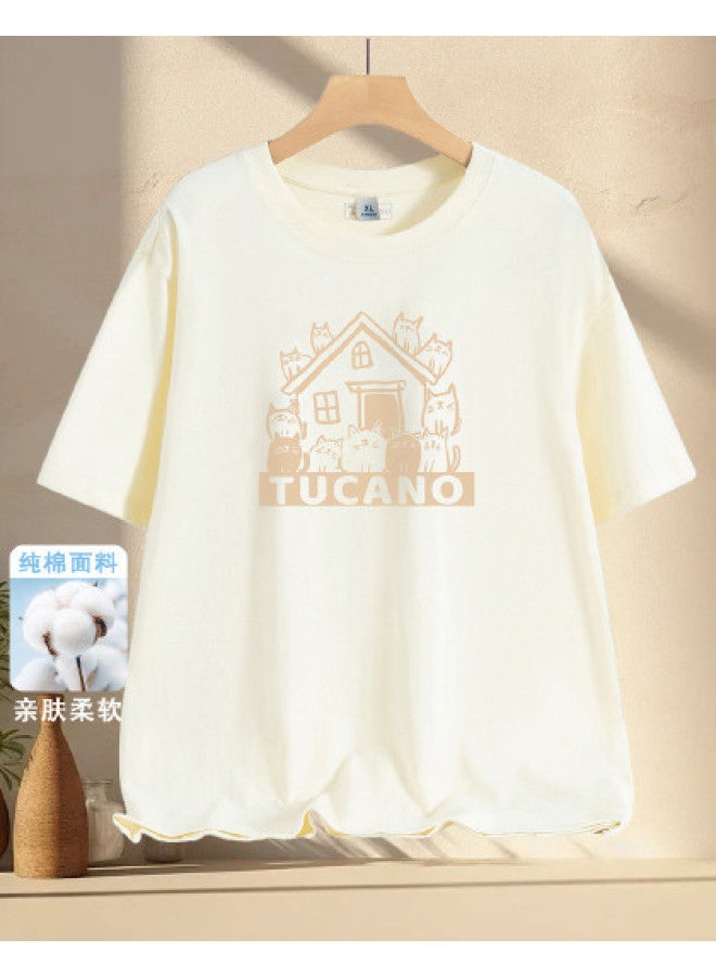 Tucano summer Round Neck Short Sleeve T-shirt - Comfortable Casual Breathable Couple's Cat Print Top - Image 1