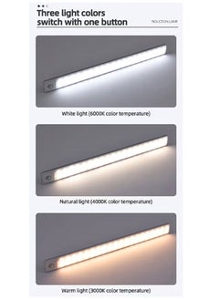 YooA 2pc 40LED Motion Sensor Light Bar | Cordless Under Cabinet Light | Night Induction Light | Rechargeable Closet Light - White, Warm, Natural Light - Human Body Sensor - Magnetic Installation - Rechargeable Night Light for Kitchen, Hallway, Bedroom, Drawer, Cabinet, Closet, Wardrobe (20cm)  - Image 2