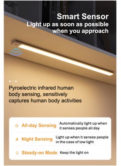 YooA 2pc 40LED Motion Sensor Light Bar | Cordless Under Cabinet Light | Night Induction Light | Rechargeable Closet Light - White, Warm, Natural Light - Human Body Sensor - Magnetic Installation - Rechargeable Night Light for Kitchen, Hallway, Bedroom, Drawer, Cabinet, Closet, Wardrobe (20cm)  - Image 4