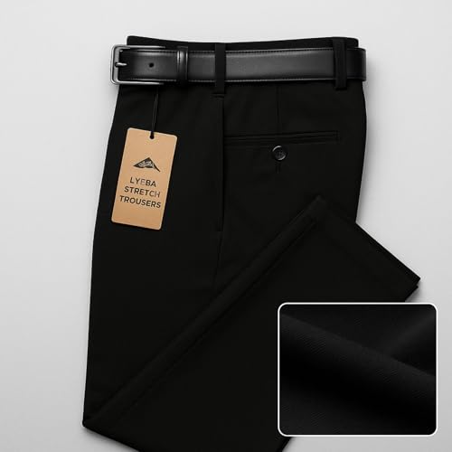 PALIANS Men's Regular Fit Formal Stretchable Trousers with Expandable Waist | Skin-Friendly Lycra Solid Pant (in, Numeric, 36, Regular, Black) - Image 4