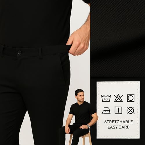 PALIANS Men's Regular Fit Formal Stretchable Trousers with Expandable Waist | Skin-Friendly Lycra Solid Pant (in, Numeric, 36, Regular, Black) - Image 2