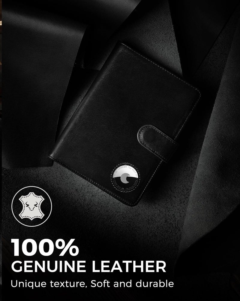 LORZOR Passport Holder for Travel: Full Grain Leather Passport Cover with Airtag Holder Magnetic Buckle for Men - RFID Blocking Bifold Wallet for Air Ticket Card Cash Coin (Black) - Image 2