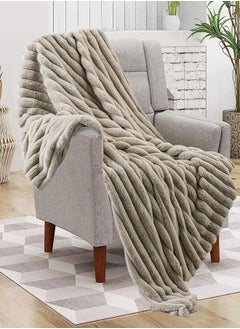 PACHA HOME 130x170 Double Layer Faux Fur Shawl, Perfect Match for Cold Days on the Sofa -Color:Beige.  - Image 1