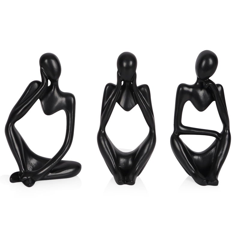 Ozzptuu Sandstone Resin Thinker Style Abstract Sculpture Statue Collectible Figurines Home Office Bookshelf Desktop Decor (Small Black, 3pcs) - Image 1