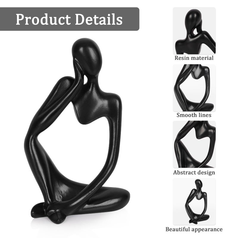 Ozzptuu Sandstone Resin Thinker Style Abstract Sculpture Statue Collectible Figurines Home Office Bookshelf Desktop Decor (Small Black, 3pcs) - Image 4