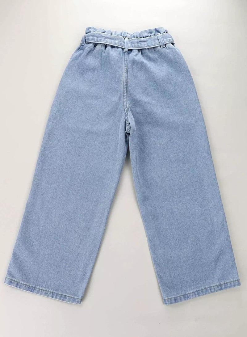 Girls Paper Bag Waist Belted Wide Leg Jeans  - Image 2