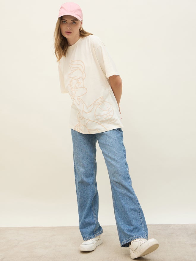 Styli Looney Tunes Lola Sketch Graphic Longline Oversized T-Shirt - Image 2