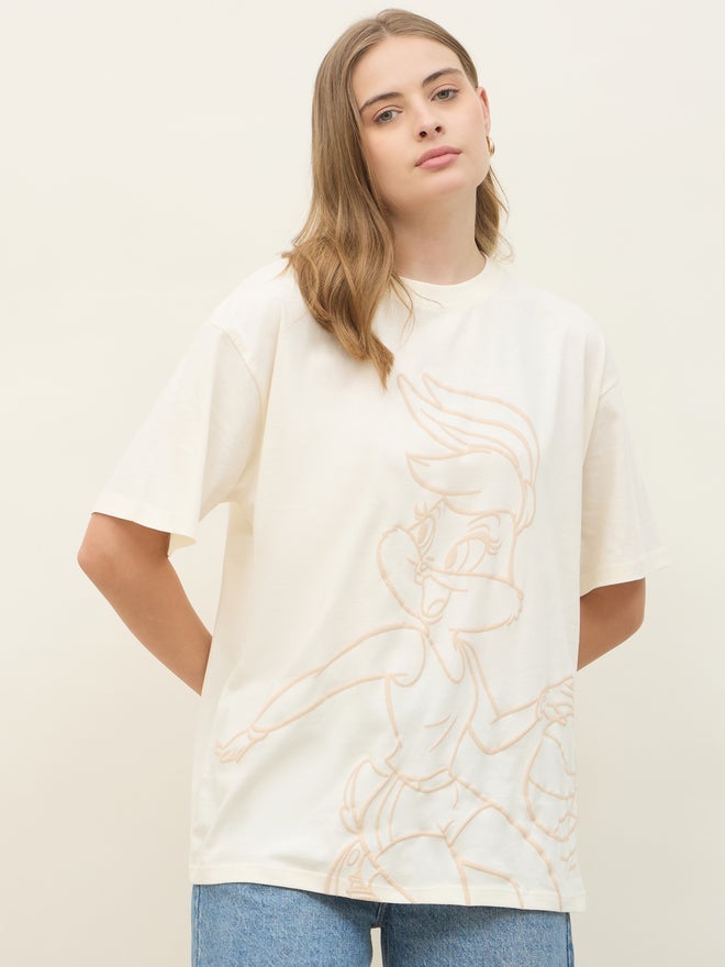 Styli Looney Tunes Lola Sketch Graphic Longline Oversized T-Shirt - Image 1