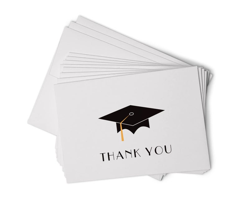 Black Tabby Studio Graduation Cap with Colored Tassel Thank You Cards - 24 Cards & Envelopes (Gold) - Image 1