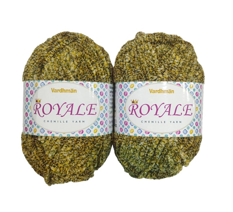 NTGS Vardhman Royale Chenille Soft Hand Knitting Yarn Wool I Crochet Hook Needle Thread 1ball 100 Gram Each 200 Mehndi ROH002 200 Tiger ROH016