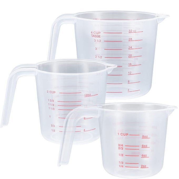 3 PCS PLASTIC MEASURING JUGS SET 250ML500ML1000ML PLASTIC MEASURING CUPS WITH HANDLES KITCHEN BAKING MEASURING CUPS JUGS CLEAR EASY TO READ MEASUREMENTS