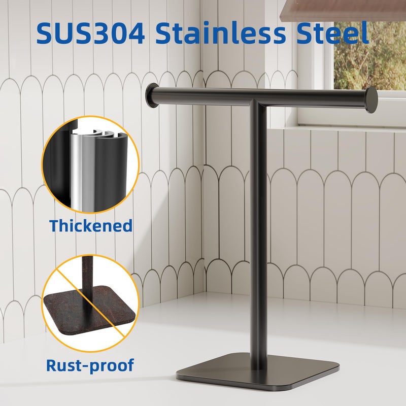 RUACQ T-Shape Hand Towel Holder Stand, 12inch Weighted Base Towel Rack, Countertop Towel Holder for Bathroom, 304 Stainless Steel, Heavy Duty (Matte Black) - Image 5