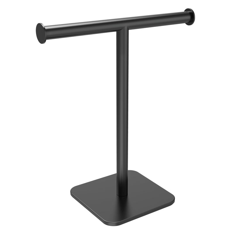 RUACQ T-Shape Hand Towel Holder Stand, 12inch Weighted Base Towel Rack, Countertop Towel Holder for Bathroom, 304 Stainless Steel, Heavy Duty (Matte Black) - Image 1