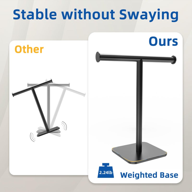 RUACQ T-Shape Hand Towel Holder Stand, 12inch Weighted Base Towel Rack, Countertop Towel Holder for Bathroom, 304 Stainless Steel, Heavy Duty (Matte Black) - Image 4