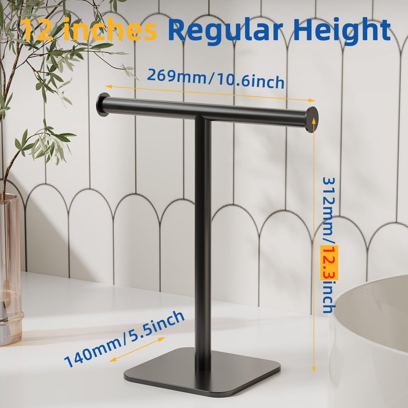 RUACQ T-Shape Hand Towel Holder Stand, 12inch Weighted Base Towel Rack, Countertop Towel Holder for Bathroom, 304 Stainless Steel, Heavy Duty (Matte Black) - Image 2