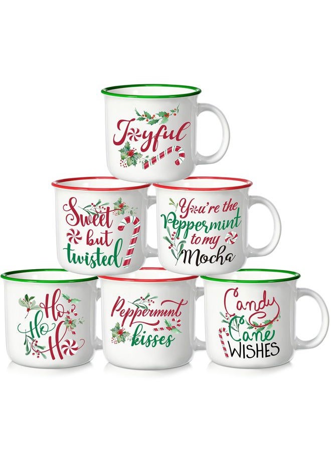 Pickmesh Christmas Coffee Mug Set of 6, 14Oz Ceramic Mugs With Handle Novelty Red Green Christmas Cups Enamel Xmas Mugs for Winter Party Supplies - Image 1