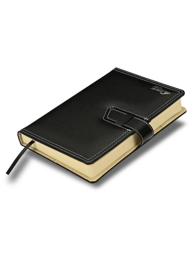 FIS 2026 Diary, A5 Size Diary(148x210mm), Bonded Leather Materials, 2 Side Padded Sewn Jacket, Round Corners, Magnetic Lock, English, 70gsm Italian Ivory Paper, Black Color-FSDI86E26D01 - Image 1